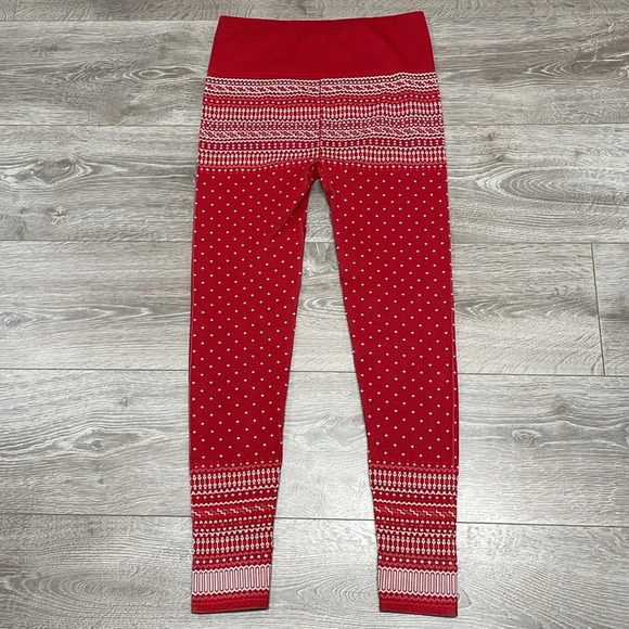 NWT Fabletics High Waisted Seamless Fair Isle Legging Red White L - Picture 16 of 16
